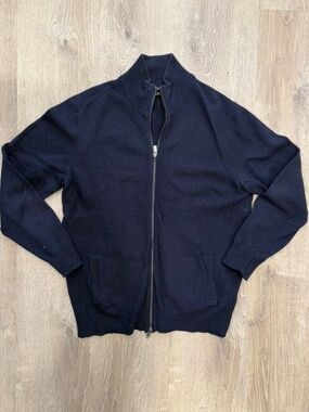 Massimo Dutti Wool Cashmere Full-Zip Sweater Navy Blue Size XL